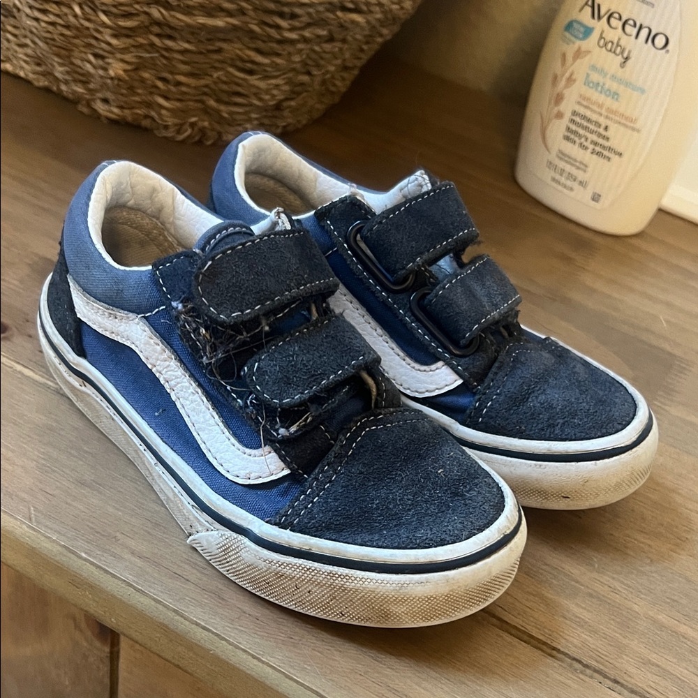 Vans Kids Navy and White Velcro Sneakers